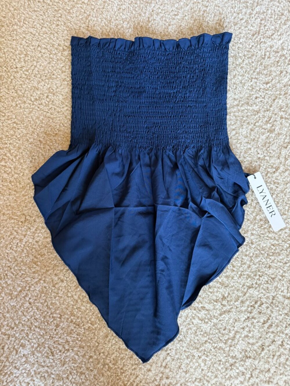 Strapless Navy Ruffle Top